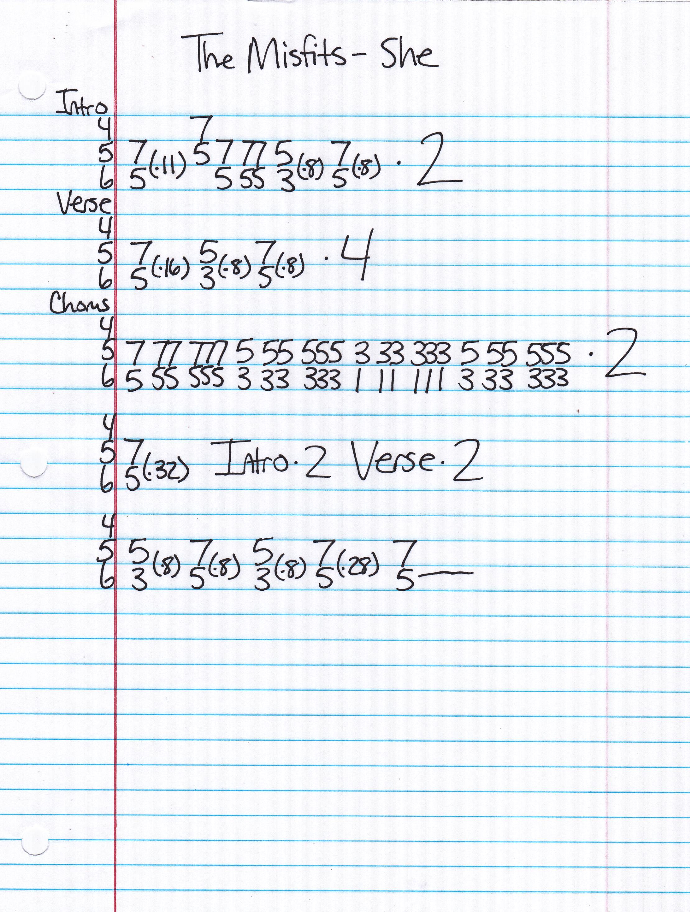 High quality guitar tab for She by The Misfits off of the album Static Age. ***Complete and accurate guitar tab!***